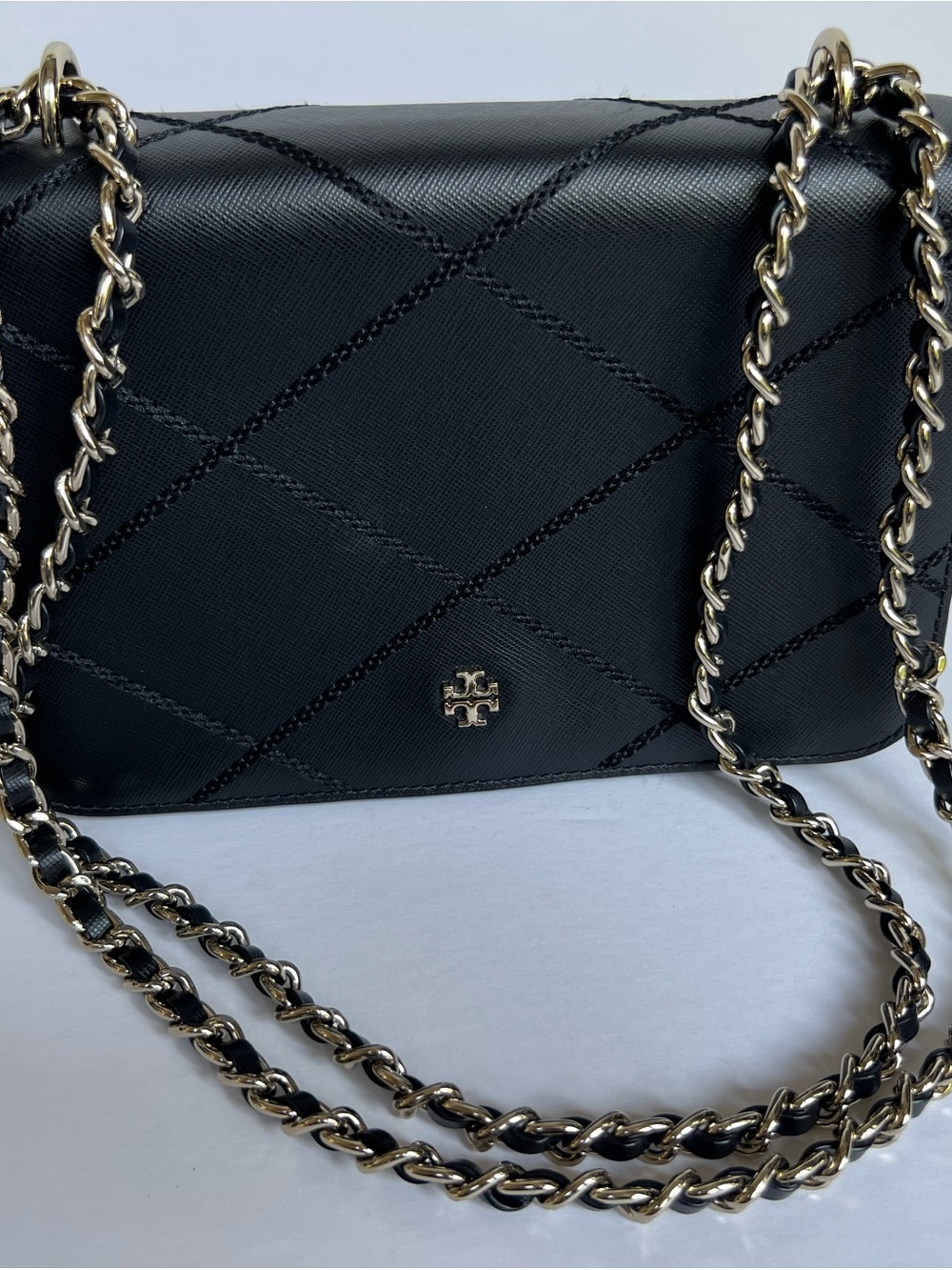 Tory Burch Black Quilted Chain Crossbody with Gold Hardware
